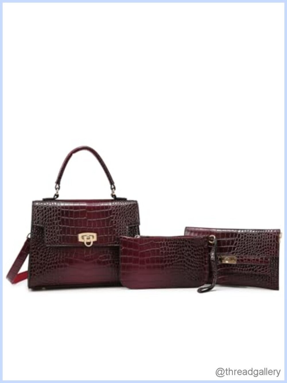 Croc PU Leather Satchel Crossbody Purse Set